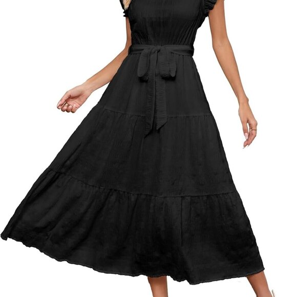 Women's Sleeveless Tiered A-Line Dress with Belt Casual Summer Fit